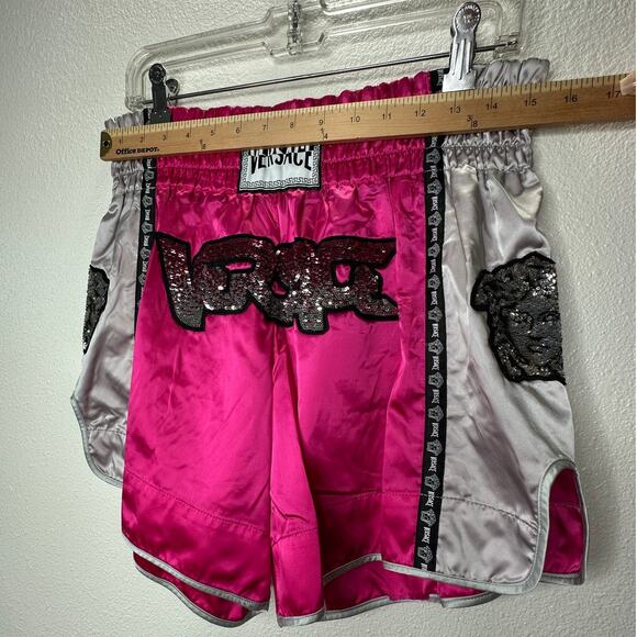Versace Muay Thai Boxing Shorts Pink Silver Versace Medusa Patch 50 / L - Picture 13 of 16